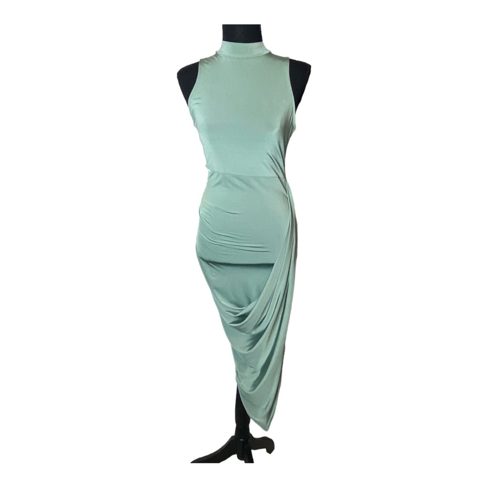 K Too Mockneck Asymmetric Hem Dress - Seafoam Green, Size M - Picture 4 of 6
